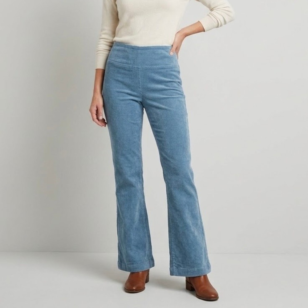SPRWMN Corduroy Ankle Flare Pants Blue High Rise Pull On Size Small